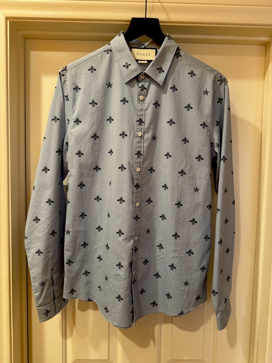 美品　GUCCI BEE刺繍メンズシャツ ライトブルー クリーニング済46相当 Gucci Bee Jacquard Oxford Duke Shirt Embroidery Bee | eBay