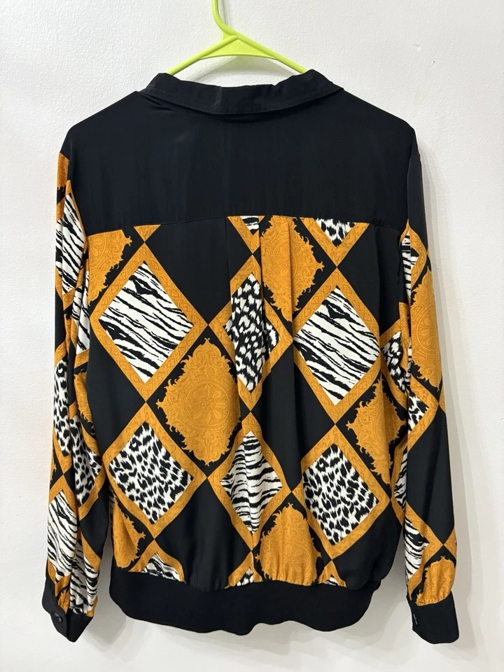 Teddi Women’s Size Large Blouse Pullover Animal Print Diamond Pattern Foto 2 de 4