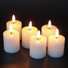 6 Pack White 2x3.2 Inch Flameless LED Votive Candles Timer Battery Flickering