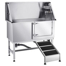 Stainless Steel 50in Grooming Tub for Dogs with Foldable Bath Ramp