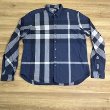 Men  s XXL Burberry Brit Blue Exploded Check Button Down Shirt Cotton Preppy