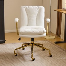 Comfy Office Desk Chair with Wheels & Removable Armrests, Gold Base Swivel Chair
