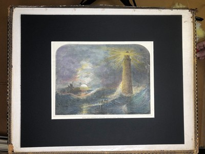 1871 Minots Ledge Lighthouse by Moonlight G. Perkins.Hand Colored