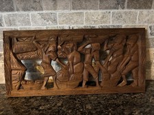 Vintage African Hand Carved Wooden Wall Plaque 21 x 10 inches