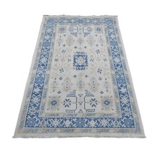 3'10"x5'6" Ivory Vintage Look Kazak Floral Elements Wool Hand Knotted Rug 21925