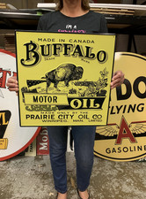 Antique Vintage Old Style Sign Buffalo Motor Oil Canada Made Usa