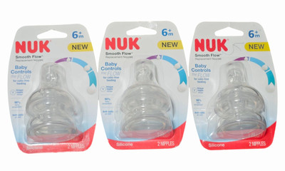 3 - NUK Smooth Flow Replacement Nipples Anti-Colic Silicone 2 per Pack 6+ Months
