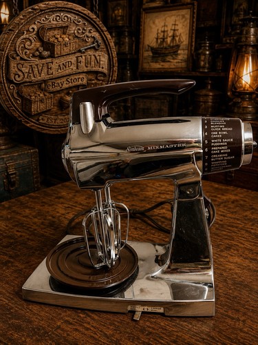 VINTAGE ANTIQUE 12 SPEED CHROME SUNBEAM MIXMASTER. WORKS BROWN