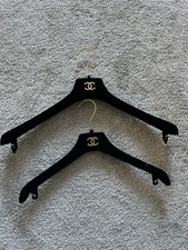 Authentic Chanel Black Velvet Hangers With Gold Tone CC Logo - Set Of 2