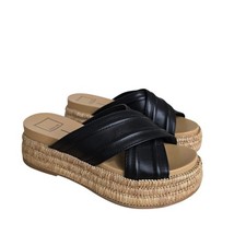 Dolce Vita Ronin Black Faux Leather Espadrille Platform Slide Sandals Womens 7.5