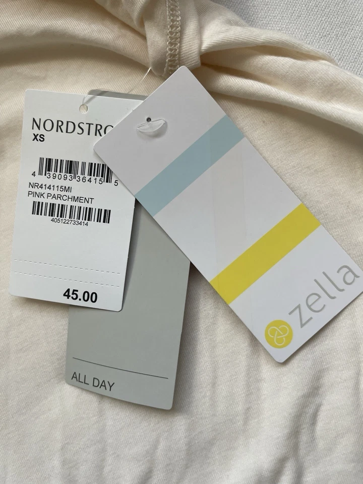 Camiseta deportiva Zella talla XS Nordstrom drapeada crema rosa marfil espalda abierta sin mangas NUEVO Foto 4 de 4
