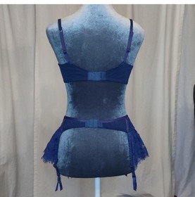 VICTORIA'S SECRET SEXY LITTLE THINGS XS/S RARE BLUE GARTER BELT LACE SKIRT SET 