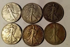 LOT OF 6 WALKING LIBERTY HALF DOLLARS 1934D 1942S  1943P  1944P  1945S  1945P XF