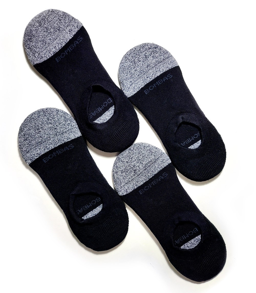 4-pack Bombas Cushioned (Comfort) No Show Socks - Black/Grey - Men's Large