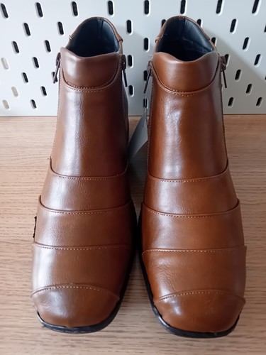 Ladies Damart Nutmeg Boots Double Zip Fastening Uk 8E Low Wedge Air Cushion - Picture 3 of 24