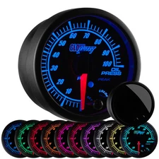 GlowShift 52mm Black Elite 10 Color Oil Pressure Press Gauge w Sensor