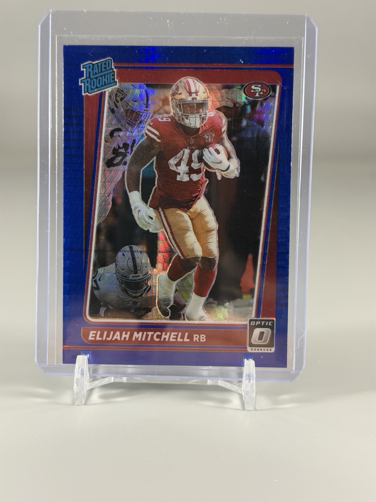 2021 Panini Donruss Optic Rated Rookie Elijah Mitchell #291 Blue Hyper Prizm RC