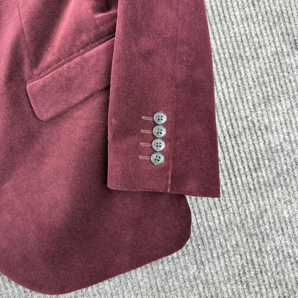 J Ferrar Slim Blazer Mens 44R Burgundy Velvet Sport Coat Two Button Double Vent - Image 3 of 4