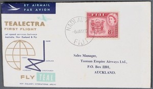 MayfairStamps Fiji 1960 Nadi to Auckland New Zealand TEAL First Flight Cover aaz
