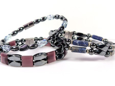 Hematite Magnetic Bracelet Lot of 3 Blue Lapis Clear Quartz Purple Stone Beads