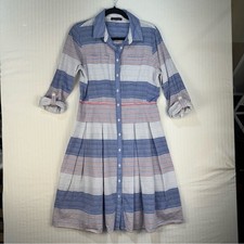 Tommy Hilfiger Long-Sleeve Blue/White Stripe Shirt Dress Size 8 Button Front