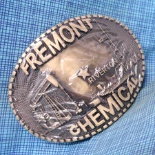 Fremont Chemical Riverton Wyoming Belt Buckle Gas Oil NOS Brass Vtg ADM  .GMP342