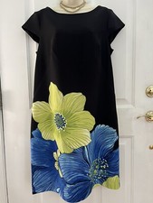 Studio I Women’s Black Blue/Green Floral cap Sleeve Round Neck Sz 14