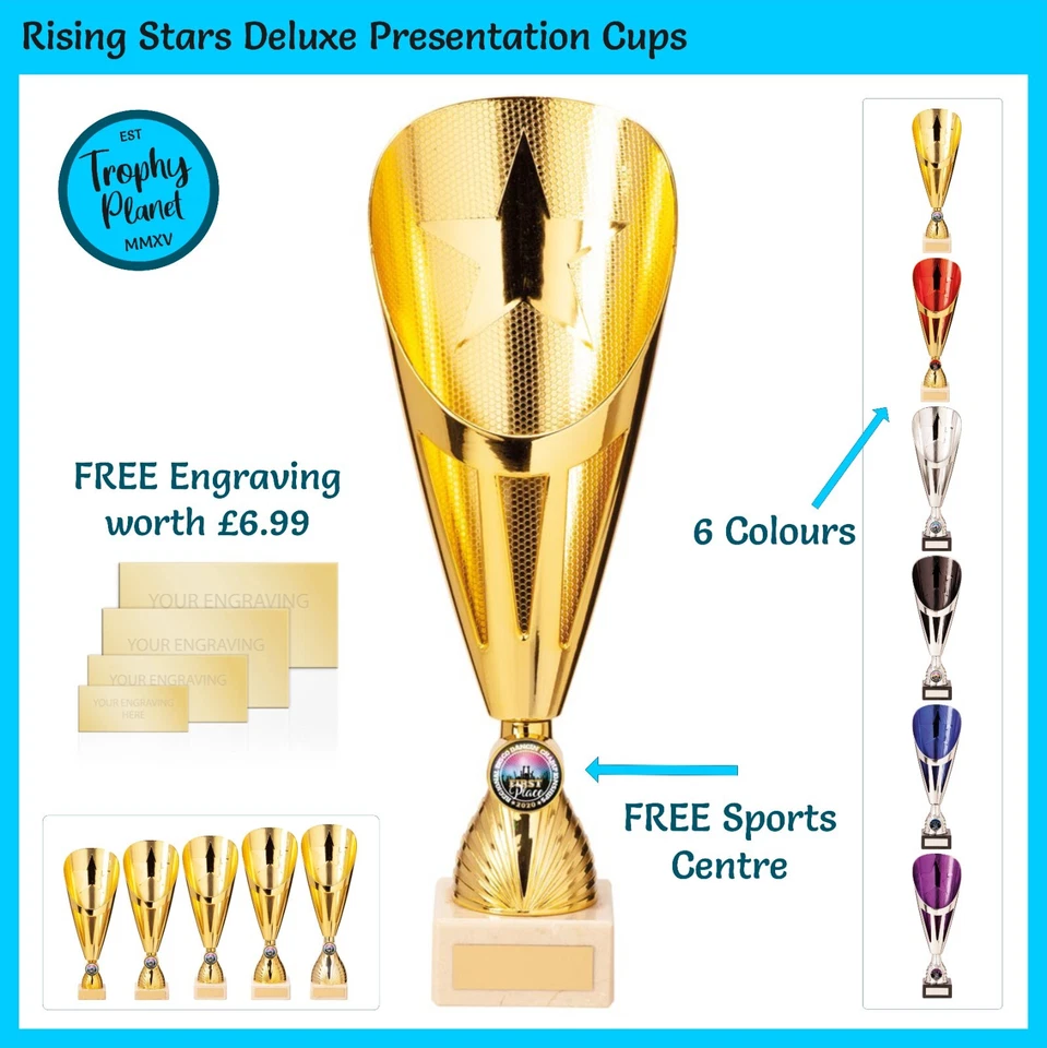 TROPHY PLANET PRÄSENTATIONSTASSE TROPHÄE - Gold oder Silber Sportpreis Trophäen, KOSTENLOSE GRAVUR