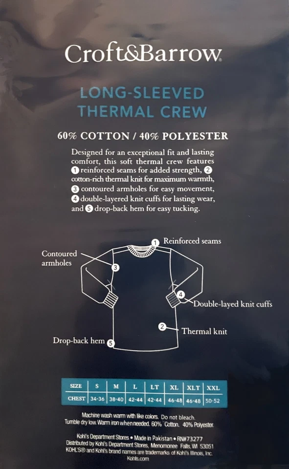 Nueva Camiseta Croft & Barrow Para Hombre Capa Base Manga Larga Térmica Crew Precio de venta sugerido por el fabricante $22 Foto 2 de 2