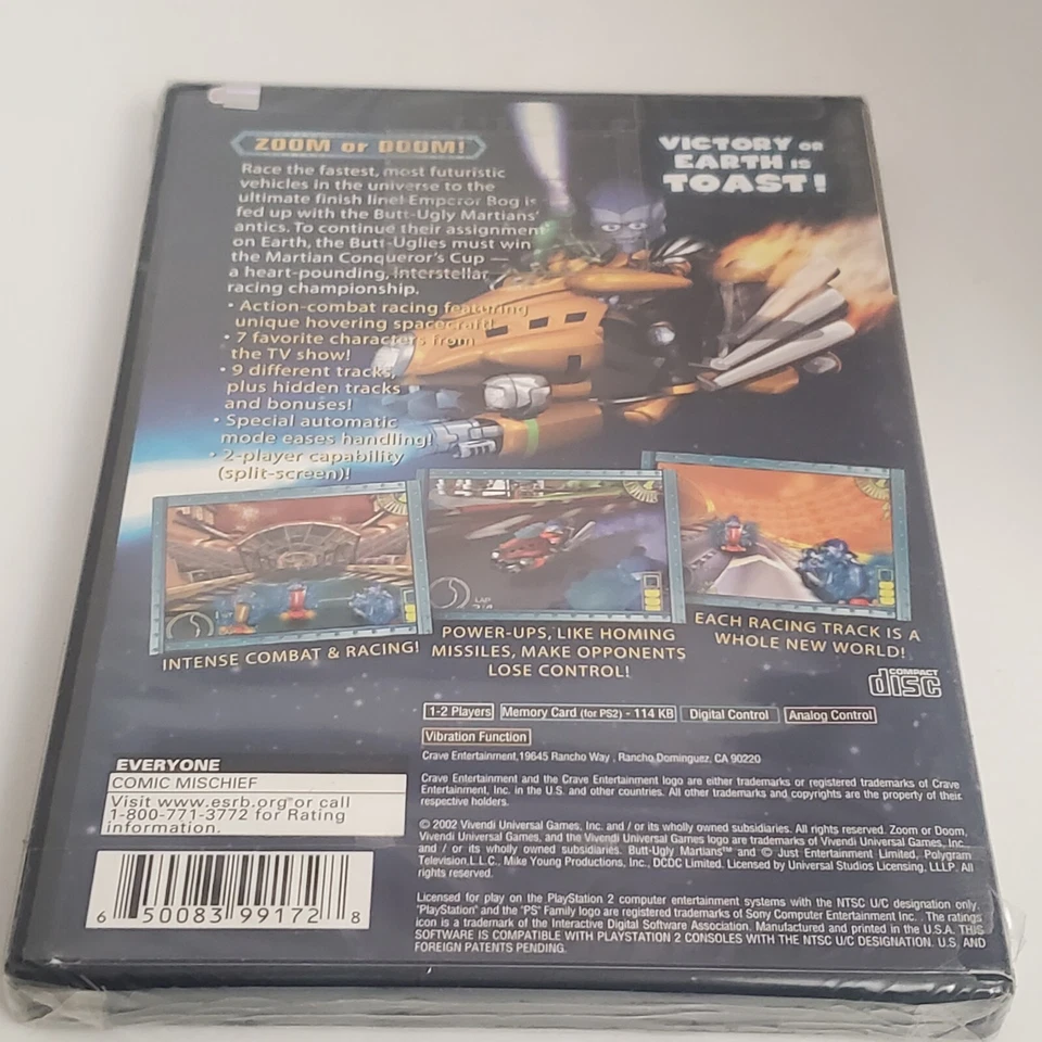 Butt Ugly Martians Zoom or Doom Sony PlayStation 2 2002 New Sealed Shelf Wear - Image 3 of 4