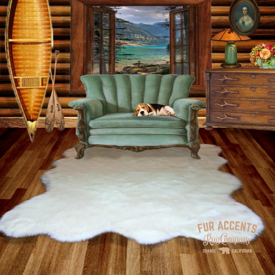 White Random Sheepskin Faux Fur Area Rug Shag Pelt Hide Throw Carpet FUR ACCENTS - Image 3 of 4