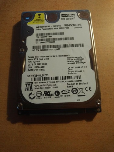 2,5" SATA Festplatte Western Digital WD Scorpio 250 GB
