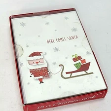 Boxed Christmas Cards, 18 Count With Envelopes Here comes Santa Claus