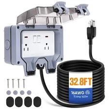 Outdoor Power Outlet,Outdoor Extension Cord Waterproof Double Wall Outlet Ext...