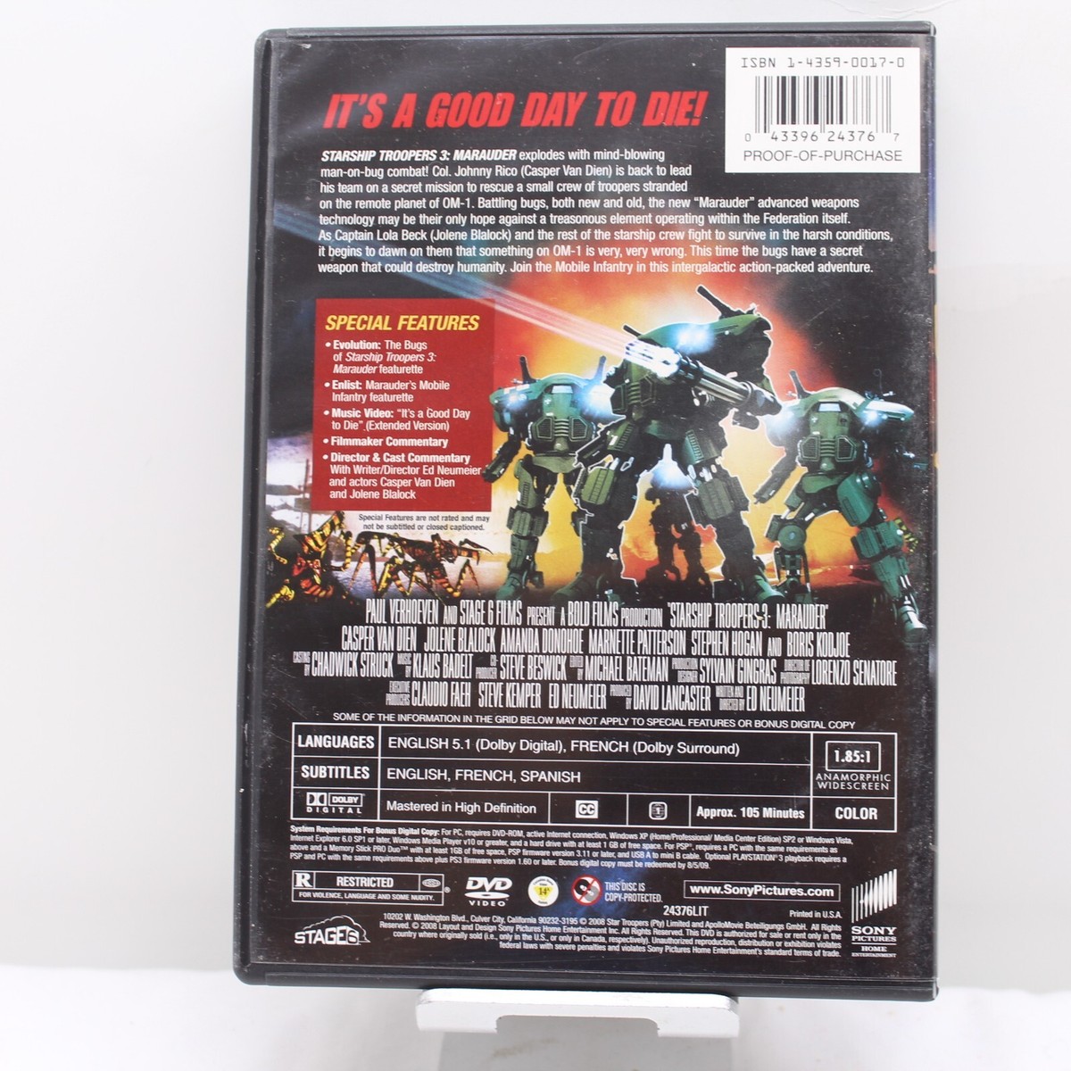 Starship Troopers 3: Marauder (DVD, 2008) Casper Van Dien
