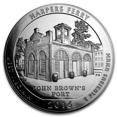 2016 5 oz Silver ATB Harpers Ferry National Historical Park Coin BU In Capsule