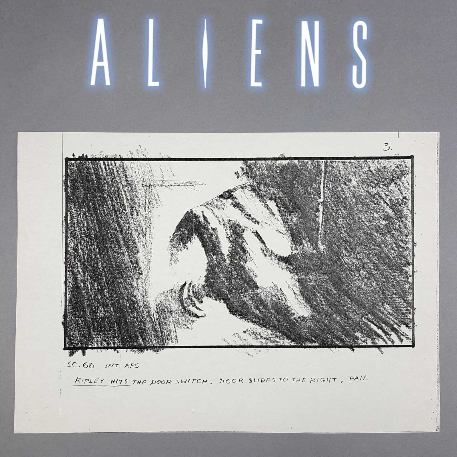 Aliens (1986) - Production Used Storyboard, Ripley Hits the Door Switch, COA