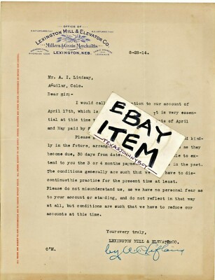 1914 LETTERHEAD Lexington Mill & Elevator Company NEBRASKA E.M.F. & A.C. LeFLANG