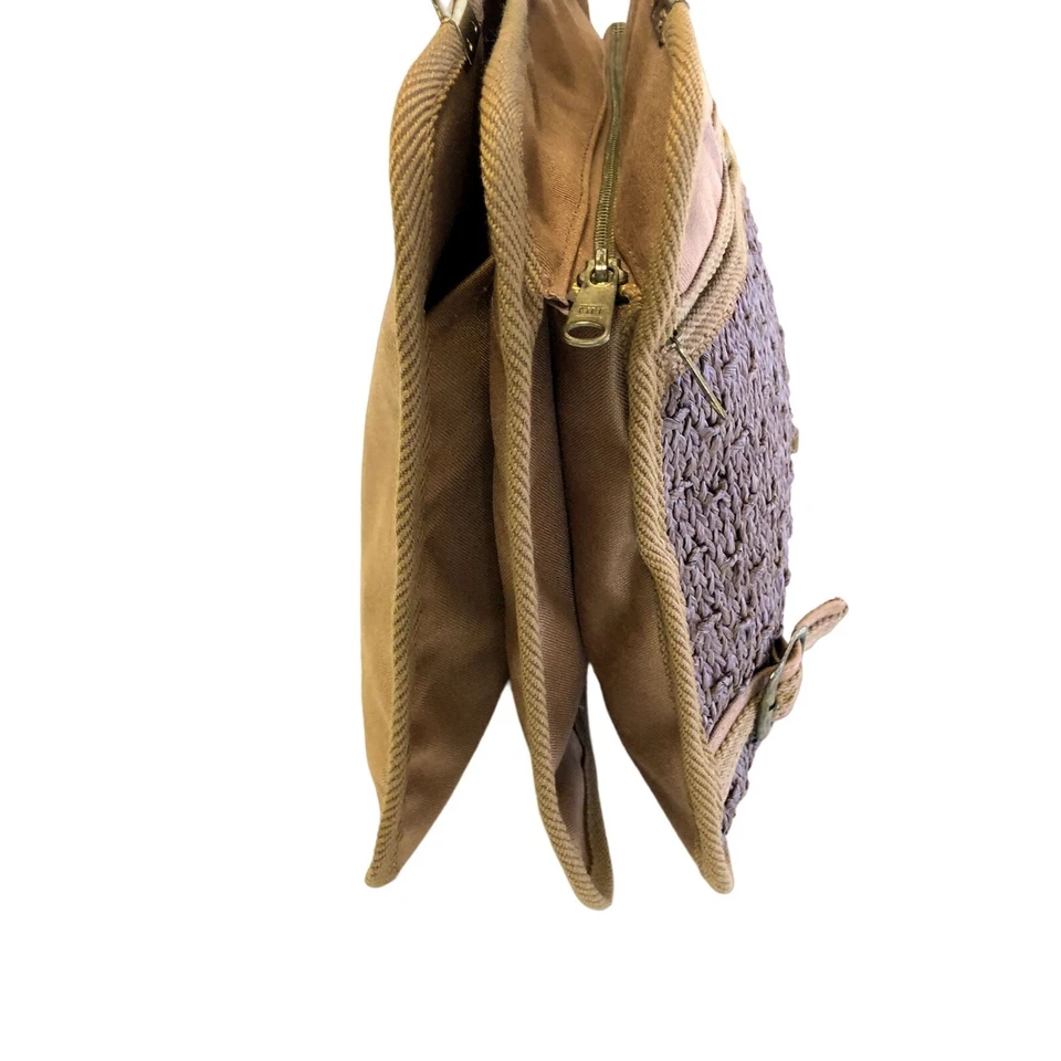 NOS New Vtg 80's Sarne MAUVE Canvas RAFFIA Handbag GLORIA ASTOR Buckle Purse Bag - Image 4 of 4