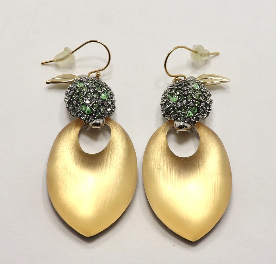ALEXIS BITTAR YELLOW LUCITE WITH GREEN CRYSTAL APPLE DROP/DANGLE EARRINGS - Image 4 of 4
