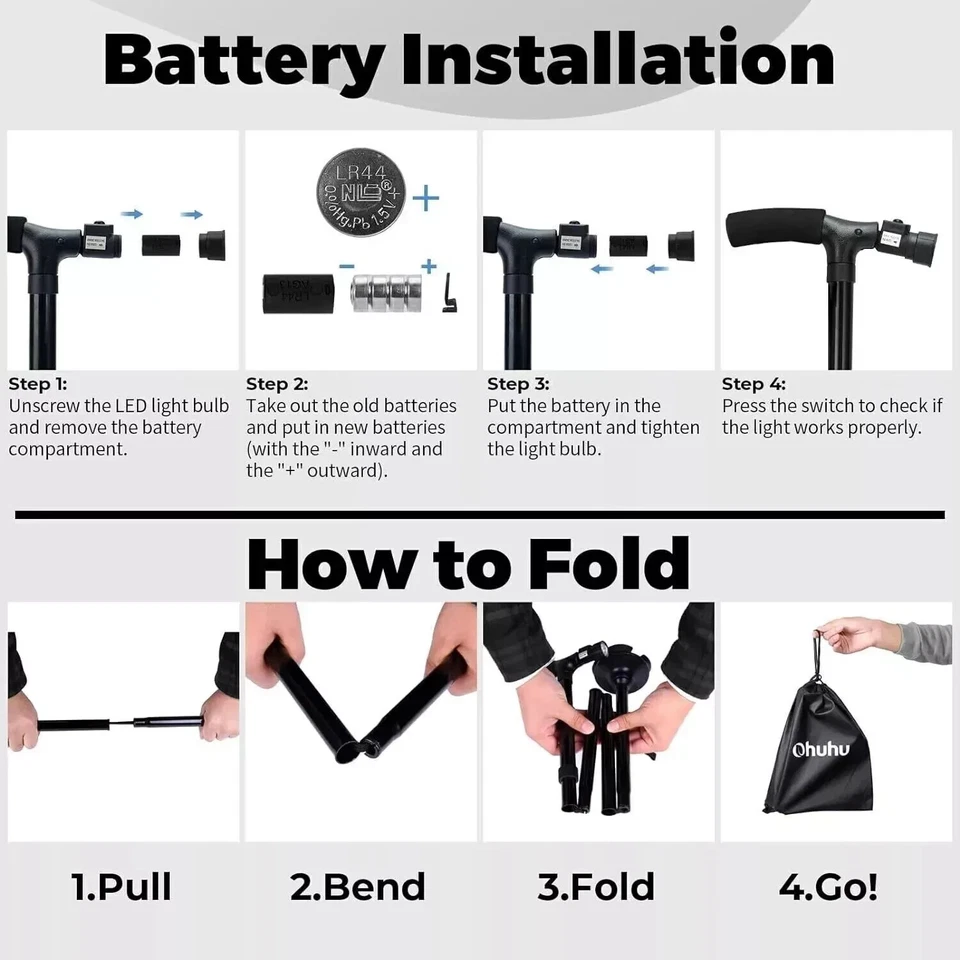 New Folding Walking Cane with LED Light, Adjustable Walking Stick with Carryin. - Image 3 of 4