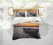 Copripiumino trapuntato 3D nuvole cielo barca paesaggio set lenzuola