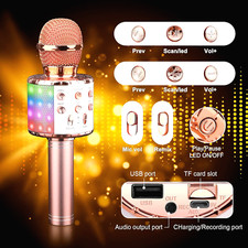 Microphone Karaoké Sans Fil 4-en-1 LED Micro Bluetooth Cadeau Enfants Pour Noël