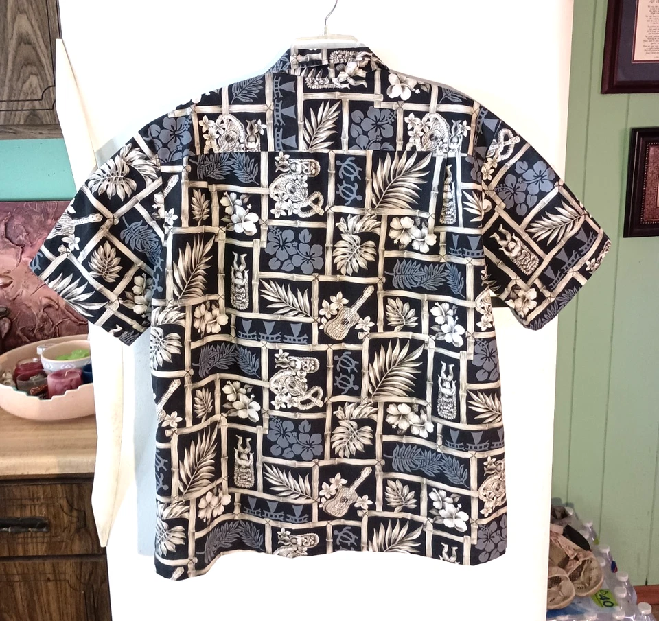 CAMISA HAWAIANA BAMBÚ TORTUGA LEI UKELELE TIKI NEGRA ROYAL CREATIONS DE COLECCIÓN PARA HOMBRE XL Foto 3 de 4