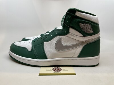 silver and green jordans