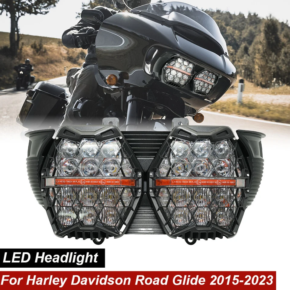 Faro doble LED con haz alto/bajo DRL para Harley Davidson Road Glide 2015-2023 Foto 2 de 4