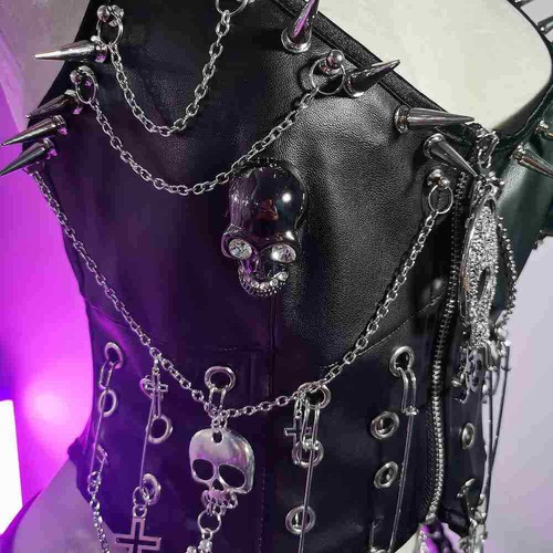 Emo Punk Rock Skull Spike Studded Rivet Y2K TOPS Grunge Harajuku E-Girls - Picture 5 of 17