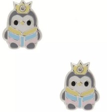 One Pair Of Claires Sterling Silver Penguin Earrings With Tiny Crystal On Crown