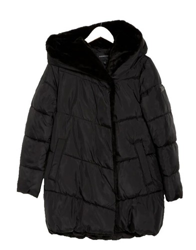 $398 BCBGMAXAZRIA Women's Quilted Faux Fur Hooded Jacket Coat L