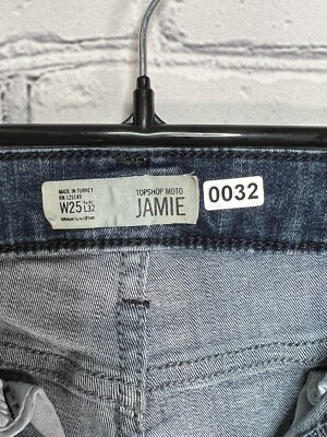 TOPSHOP JEANS WOMAN SKINNY BLUE WORN JAMIE MOTO STRETCH DENIM W25